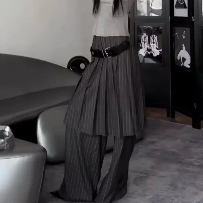 [BUNJANG] Striped Pleated Skirt Pants / 스트라이프 플리츠 스커트 팬츠  / 데일리 러블리 빈티지 y2k 유니크