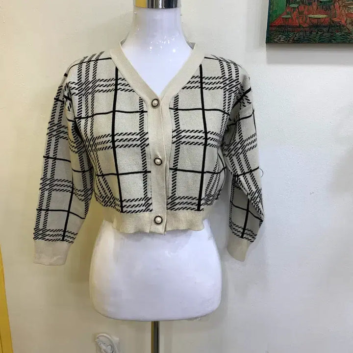 [BUNJANG] Check Pattern Knit Cardigan / 체크 패턴 니트 가디건