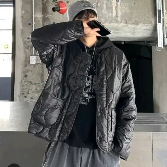 [BUNJANG] Oversized Quilted Padded Jacket (Men's 110) / 유광 오버핏 퀼팅 패딩자켓 / 남성 110 오버핏 새제품 남녀공용
