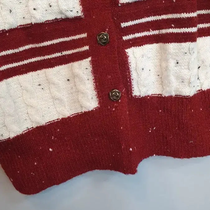 [BUNJANG] Striped Cable Knit Cardigan Red / 줄무늬 케이블 니트 가디건 레드 프리 새옷