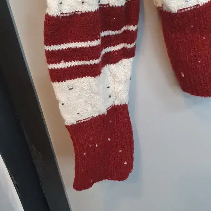 [BUNJANG] Striped Cable Knit Cardigan Red / 줄무늬 케이블 니트 가디건 레드 프리 새옷