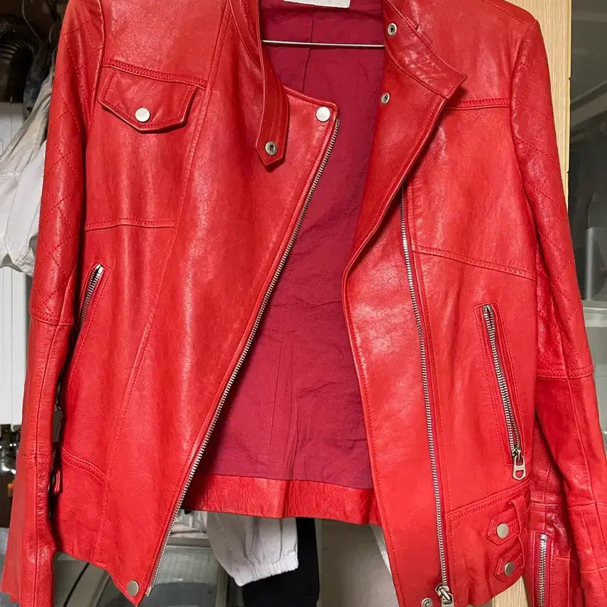[BUNJANG] Sandro Red Leather Jacket / 산드로 레드 레더 자켓