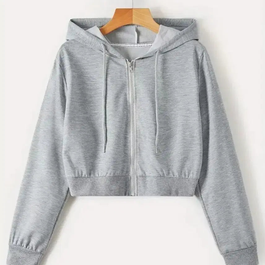 [BUNJANG] Gray Crop Hoodie and Mini Skirt Set / 회색 크롭 후드 집업.스커트세트 66사이즈()