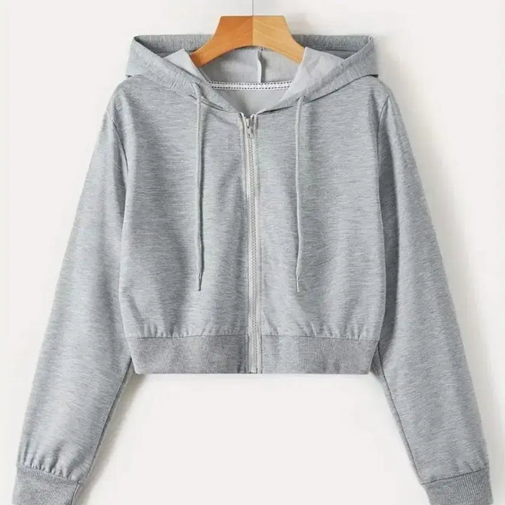 [BUNJANG] Gray Crop Hoodie and Mini Skirt Set / 회색 크롭 후드 집업.스커트세트 66사이즈()
