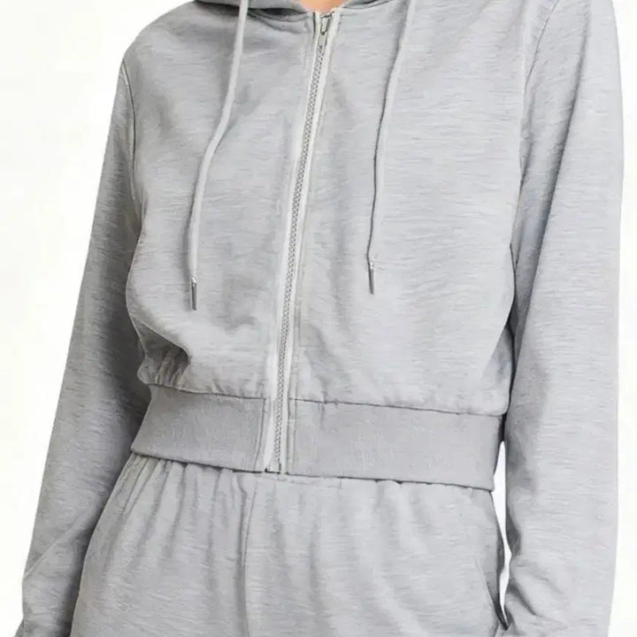 [BUNJANG] Gray Crop Hoodie and Mini Skirt Set / 회색 크롭 후드 집업.스커트세트 66사이즈()
