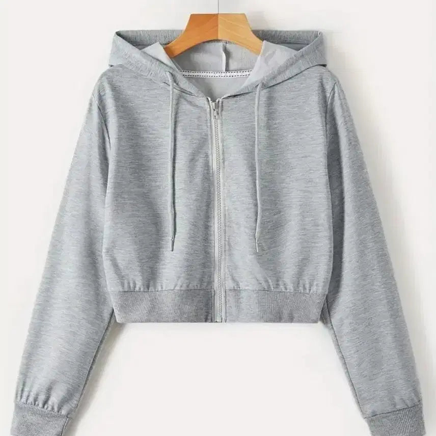 [BUNJANG] Gray Crop Hoodie and Mini Skirt Set / 회색 크롭 후드 집업.스커트세트 66사이즈()