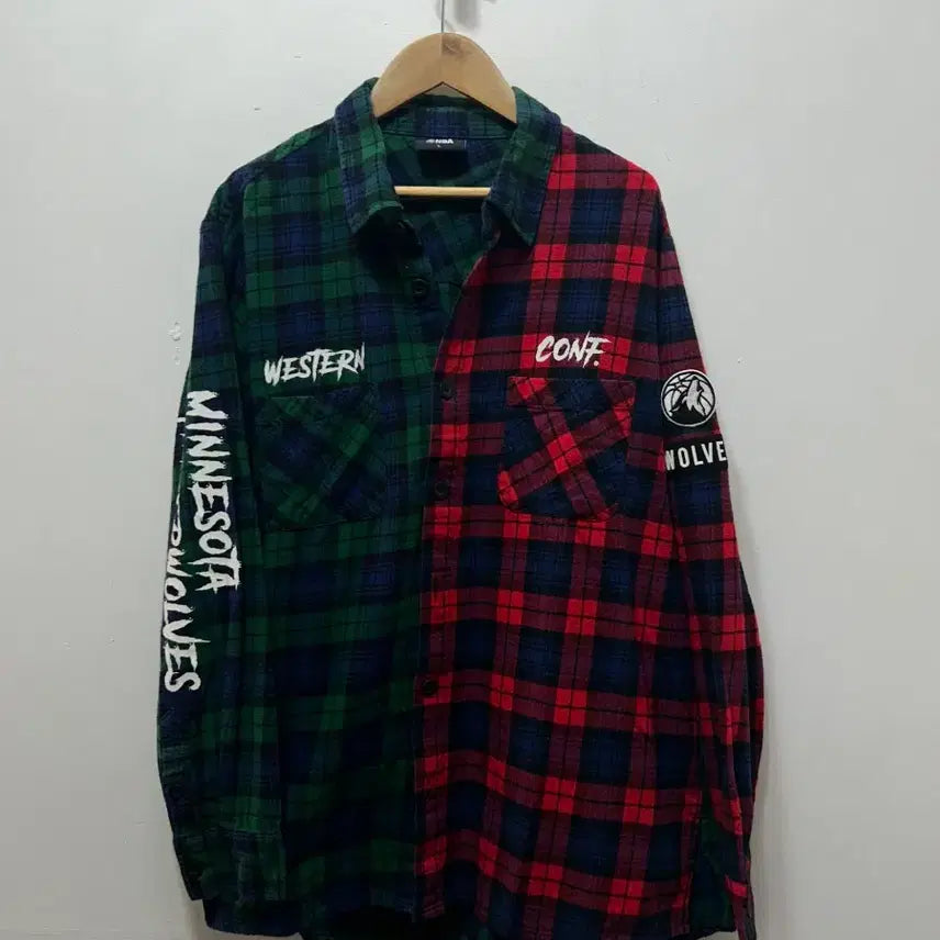 [BUNJANG] NBA Minnesota Timberwolves Checkered Shirt (Size 100) / NBA 미네소타 울브스 체크 셔츠 100사이즈