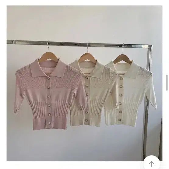 [BUNJANG] Imported Knit Cardigan / 카라넥 골지 니트 가디건 핑크/베이지/화이트 수입의류 수입가디건 수입니트