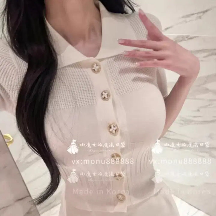 [BUNJANG] Imported Knit Cardigan / 카라넥 골지 니트 가디건 핑크/베이지/화이트 수입의류 수입가디건 수입니트