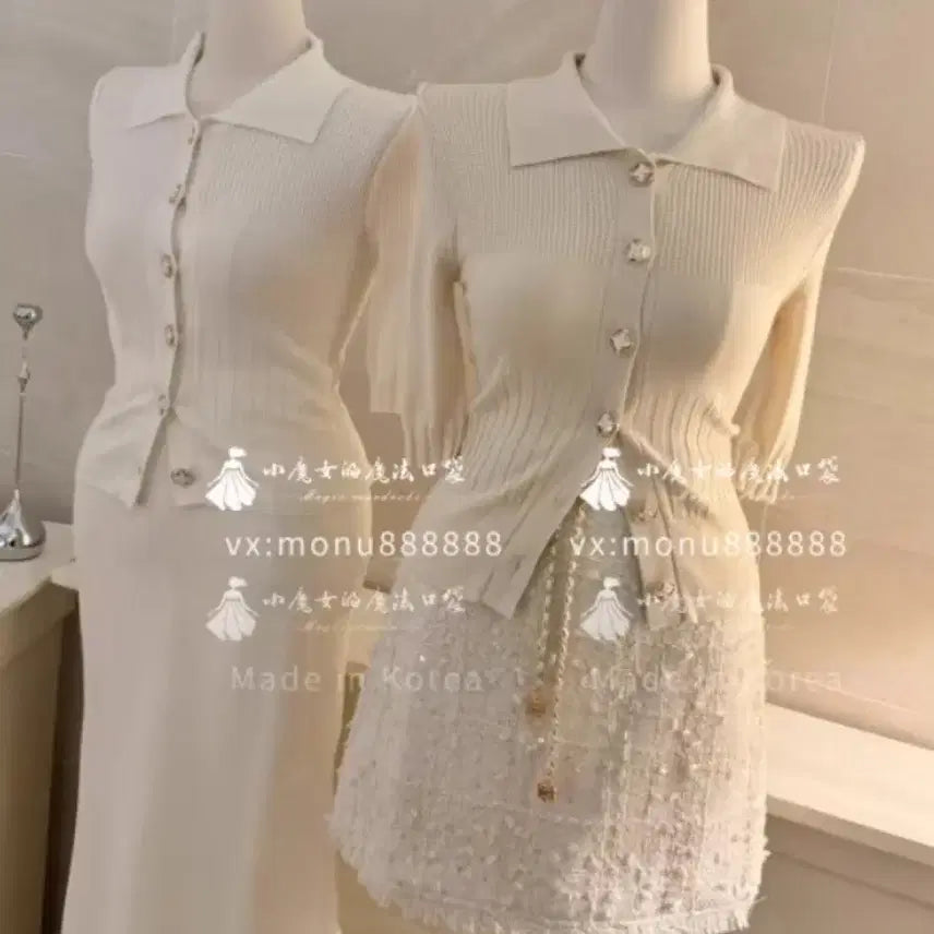 [BUNJANG] Imported Knit Cardigan / 카라넥 골지 니트 가디건 핑크/베이지/화이트 수입의류 수입가디건 수입니트