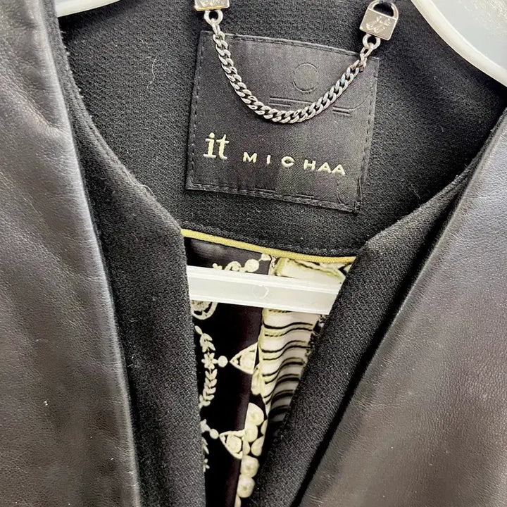 [BUNJANG] It MICHAA Black Leather Jacket 55 / 잇미샤 블랙 가죽 배색 자켓 55