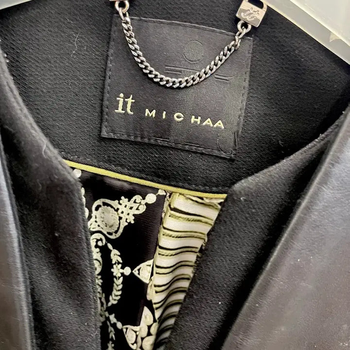 [BUNJANG] It MICHAA Black Leather Jacket 55 / 잇미샤 블랙 가죽 배색 자켓 55