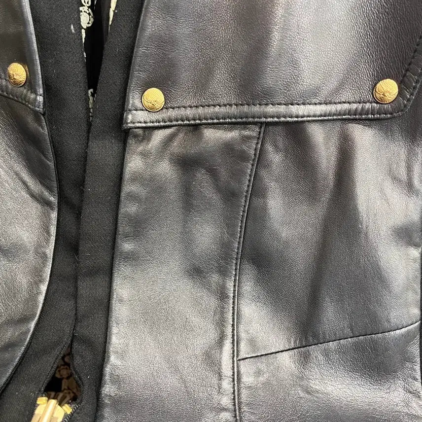 [BUNJANG] It MICHAA Black Leather Jacket 55 / 잇미샤 블랙 가죽 배색 자켓 55