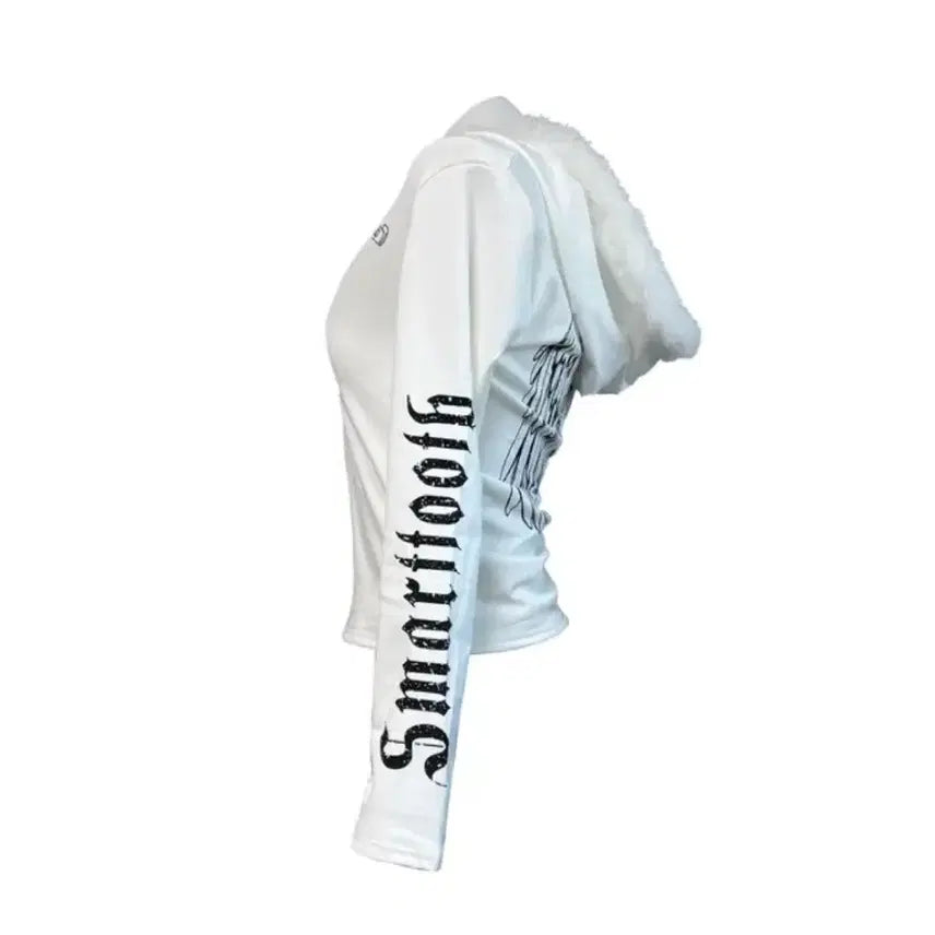 [BUNJANG] Y2K White Fur Hooded Sweatshirt / y2k 화이트 털 후드 티셔츠