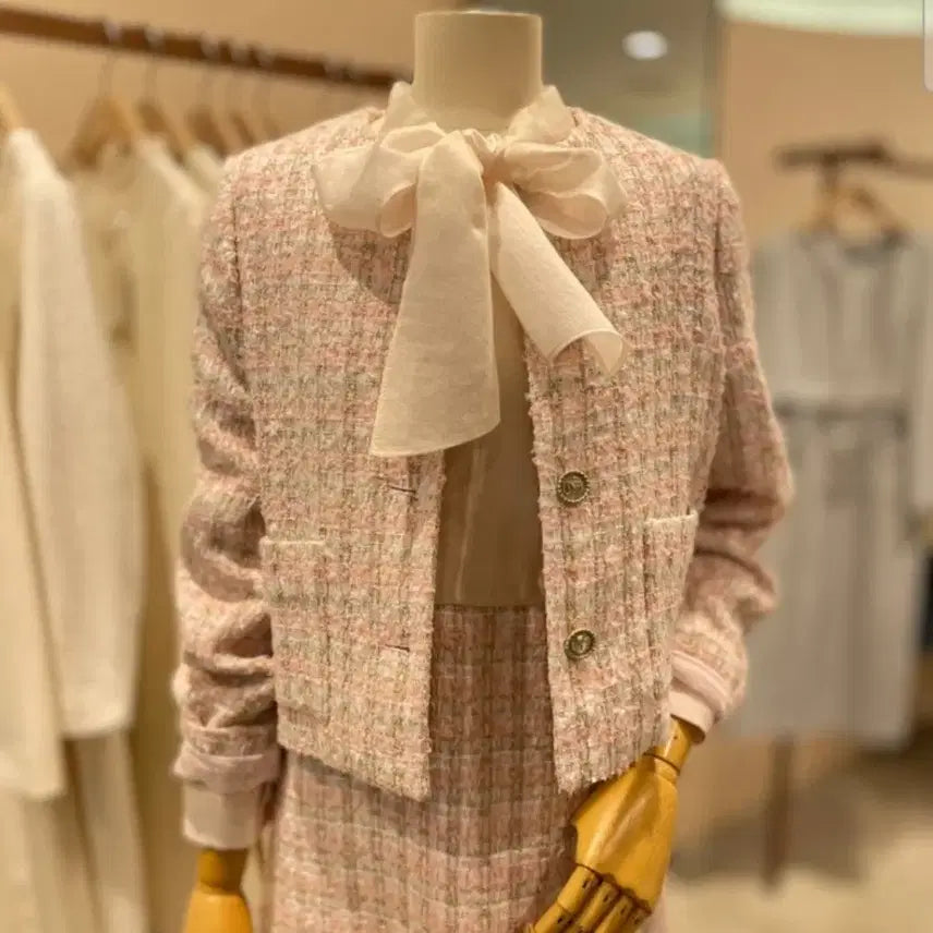 [BUNJANG] LINE Tweed Jacket Pink 55 / LINE 라인 어디션 트위드 자켓 핑크 55 판매합니다