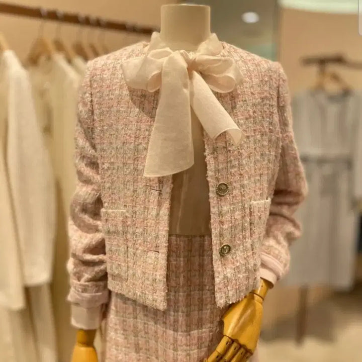 [BUNJANG] LINE Tweed Jacket Pink 55 / LINE 라인 어디션 트위드 자켓 핑크 55 판매합니다
