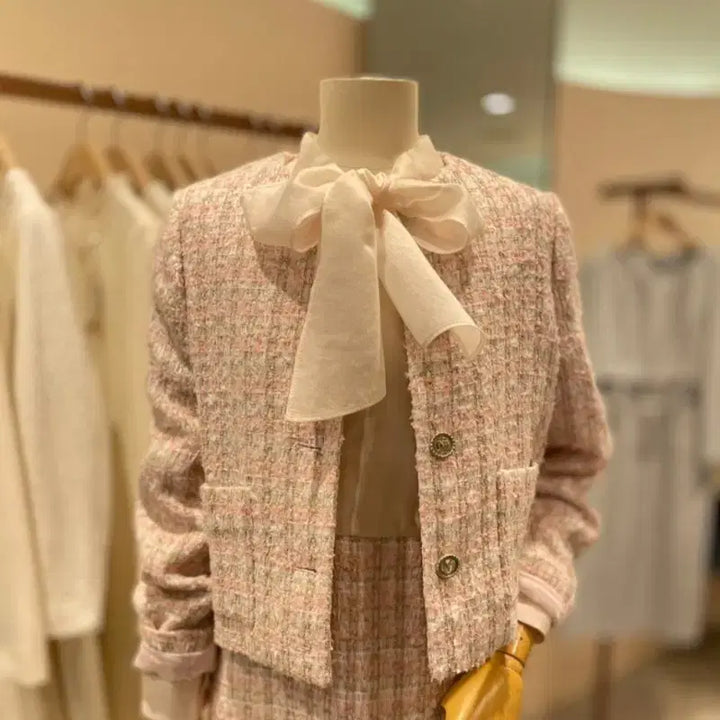[BUNJANG] LINE Tweed Jacket Pink 55 / LINE 라인 어디션 트위드 자켓 핑크 55 판매합니다