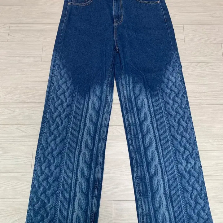 [BUNJANG] WELLDONE Knit Laser Denim Pants / WELLDONE 웰던 니트 레이저  데님 팬츠