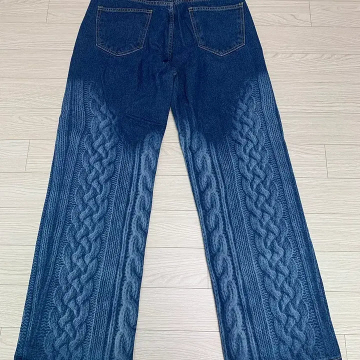 [BUNJANG] WELLDONE Knit Laser Denim Pants / WELLDONE 웰던 니트 레이저  데님 팬츠