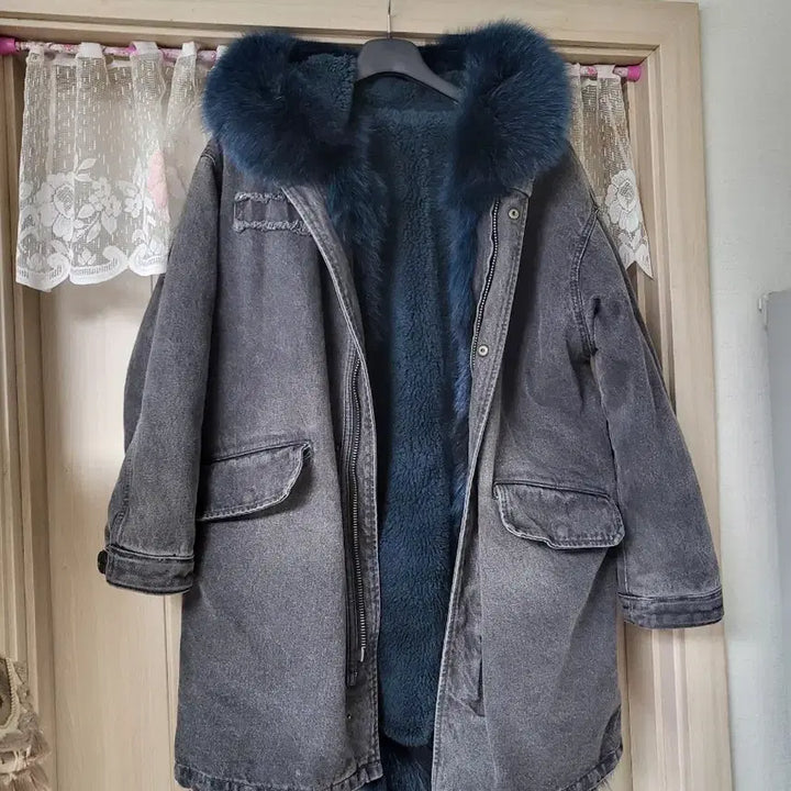 [BUNJANG] Real Fox Fur Lined Shearling Parka / 리얼 폭스 양털 야상