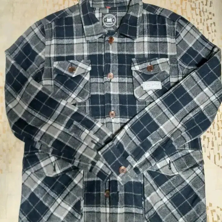 [SOLD OUT] [브라운브레스] 체크 남방 셔츠형 아우터 긴팔 다크 네이비 L