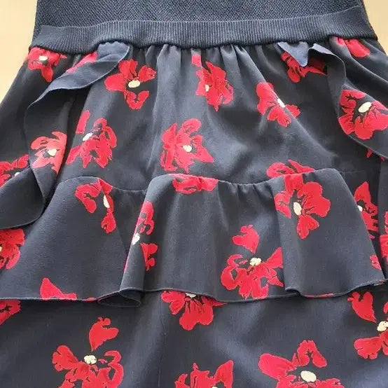 [BUNJANG] Sisley Flower Pattern Knit Mini Dress / 시슬리 플라워 캉캉 니트 반팔 원피스. 44반 55