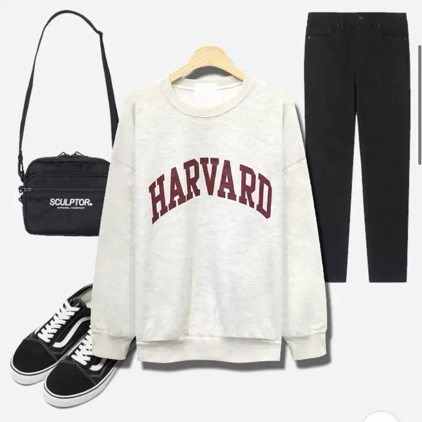 [BUNJANG] Harvard Oatmeal Oversized Fit Sweatshirt / 하버드 로고 오트밀 오버핏 맨투맨 프리사이즈