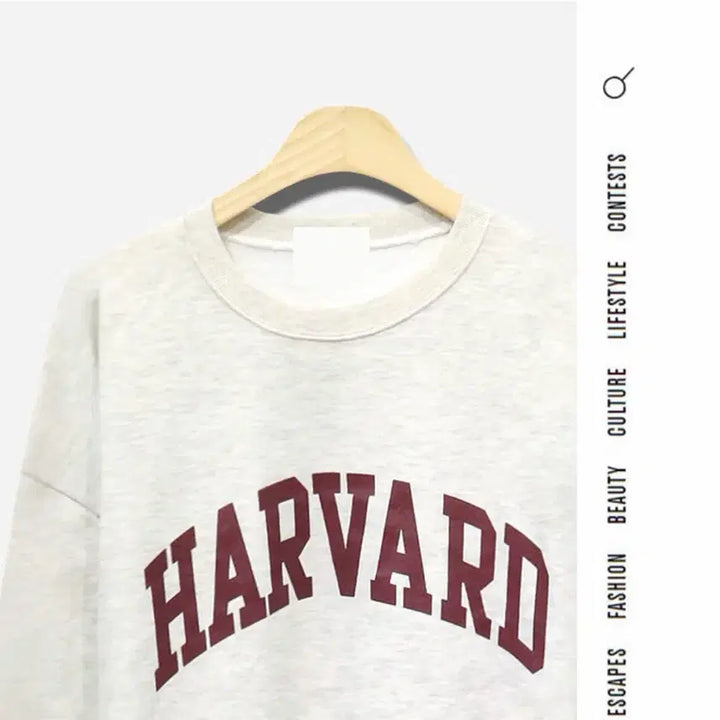 [BUNJANG] Harvard Oatmeal Oversized Fit Sweatshirt / 하버드 로고 오트밀 오버핏 맨투맨 프리사이즈