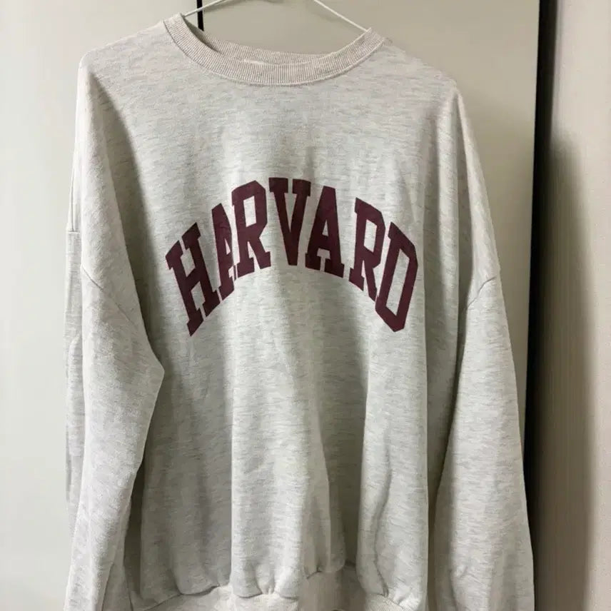 [BUNJANG] Harvard Oatmeal Oversized Fit Sweatshirt / 하버드 로고 오트밀 오버핏 맨투맨 프리사이즈