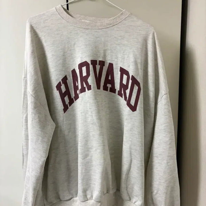 [BUNJANG] Harvard Oatmeal Oversized Fit Sweatshirt / 하버드 로고 오트밀 오버핏 맨투맨 프리사이즈