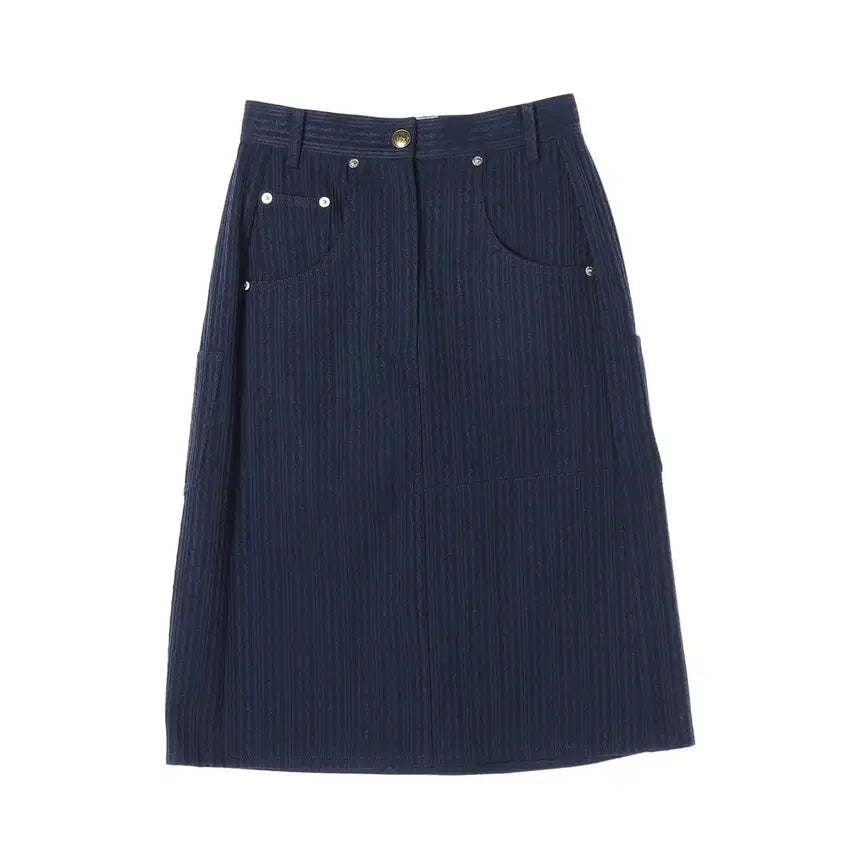 [BUNJANG] EENK Stripe Pattern Midi Skirt Navy / EENK 잉크 25SS 스트라이프 패턴 미디 스커트 치마 네이비