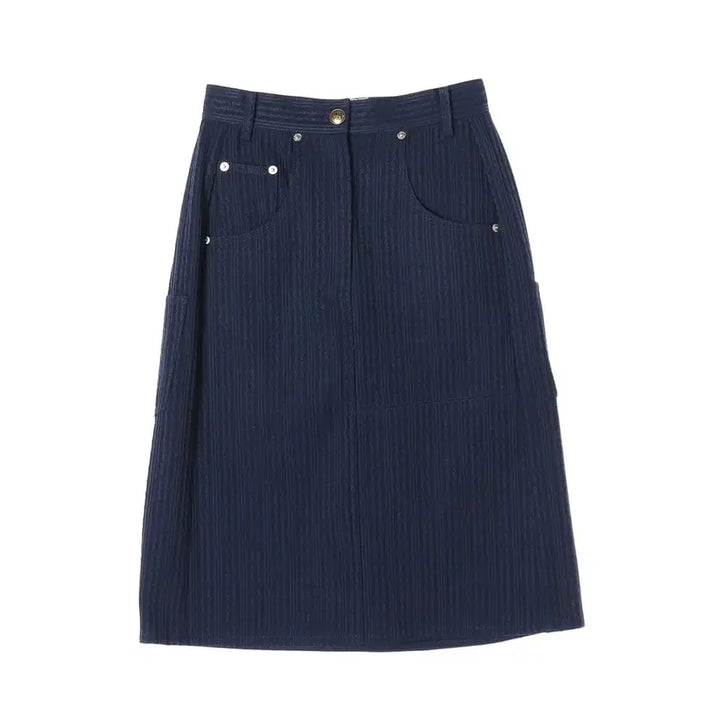 [BUNJANG] EENK Stripe Pattern Midi Skirt Navy / EENK 잉크 25SS 스트라이프 패턴 미디 스커트 치마 네이비
