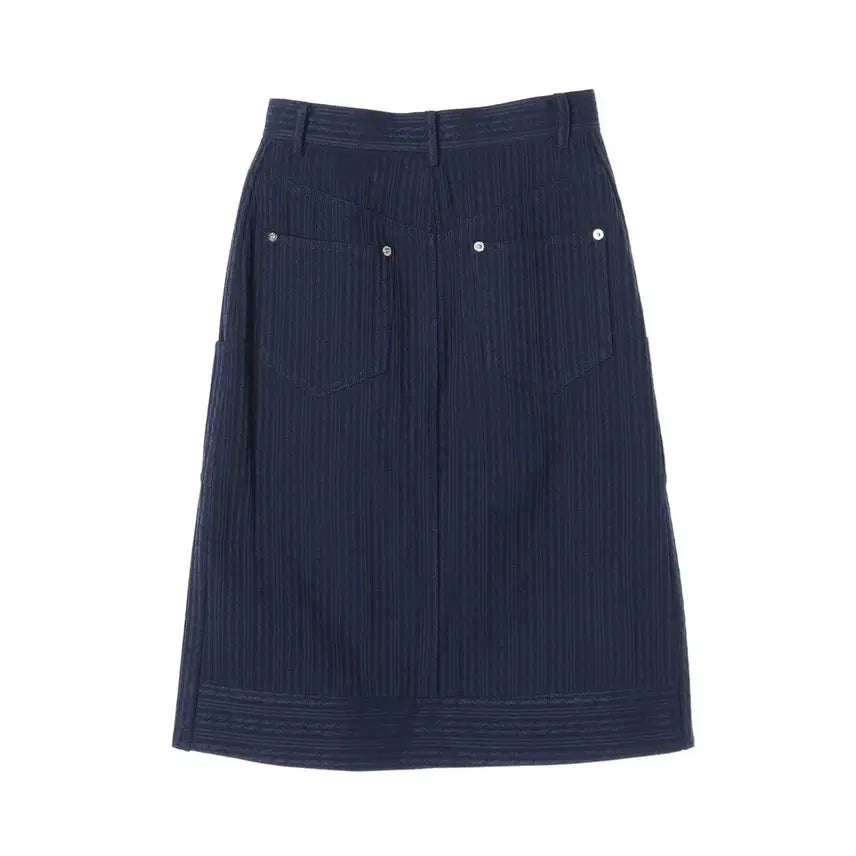 [BUNJANG] EENK Stripe Pattern Midi Skirt Navy / EENK 잉크 25SS 스트라이프 패턴 미디 스커트 치마 네이비