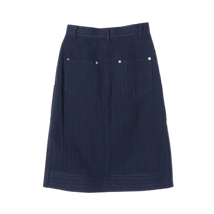 [BUNJANG] EENK Stripe Pattern Midi Skirt Navy / EENK 잉크 25SS 스트라이프 패턴 미디 스커트 치마 네이비