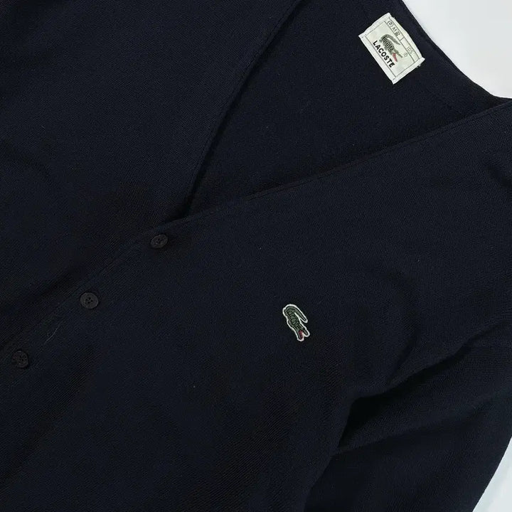 [BUNJANG] Lacoste Embroidered Navy V-Neck Knit Cardigan / Lacoste  라코스테 자수 네이비 브이넥 니트가디건