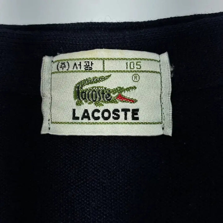 [BUNJANG] Lacoste Embroidered Navy V-Neck Knit Cardigan / Lacoste  라코스테 자수 네이비 브이넥 니트가디건