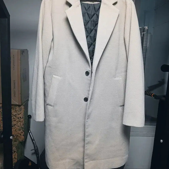 [BUNJANG] Unisex Beige Quilted Wool Coat / 베이지 퀄팅 울 코트