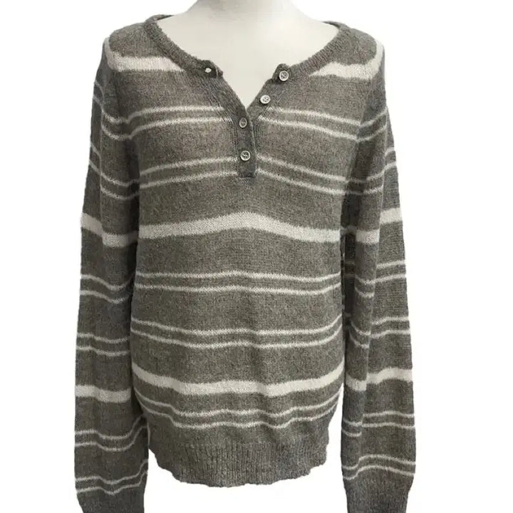 [BUNJANG] To.Be Striped Alpaca Wool Knit / 유색 [알파카울/여리핏] 투비 단가라 버튼 알파카 울 니트