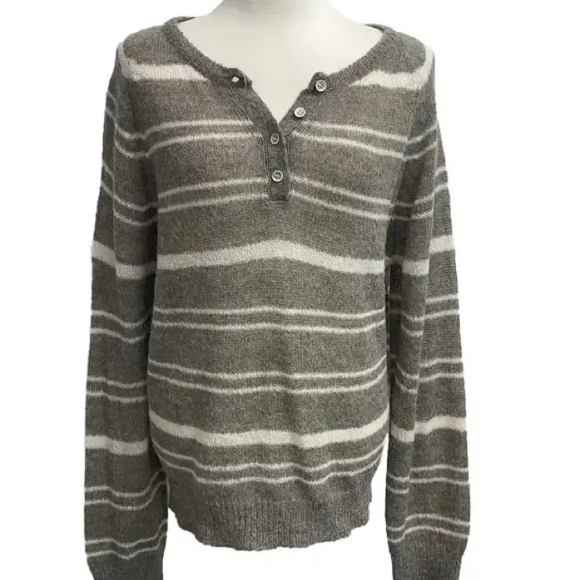 [BUNJANG] To.Be Striped Alpaca Wool Knit / 유색 [알파카울/여리핏] 투비 단가라 버튼 알파카 울 니트