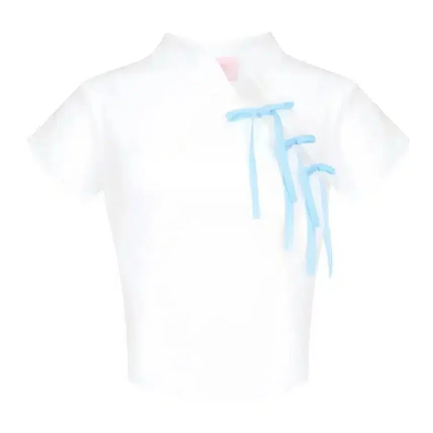 [BUNJANG] NOA Sang No Rioti Sky Subculture Balletcore Cheongsam Top / 노아상노 리오티 하늘 / 서브컬쳐 발레코어 치파오 만두머리 반팔