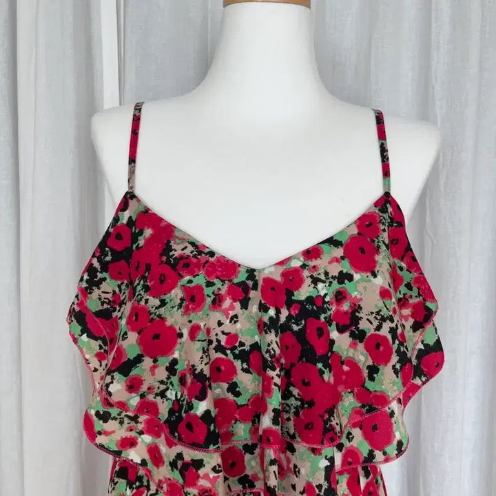 [BUNJANG] Red Flower Pattern Sleeveless Dress / 레드 플라워 나시원피스