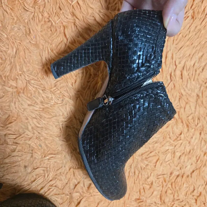 [BUNJANG] Prada Woven Leather Heel Booties / 프라다 블랙 엮음 가죽 힐 부티 36정품