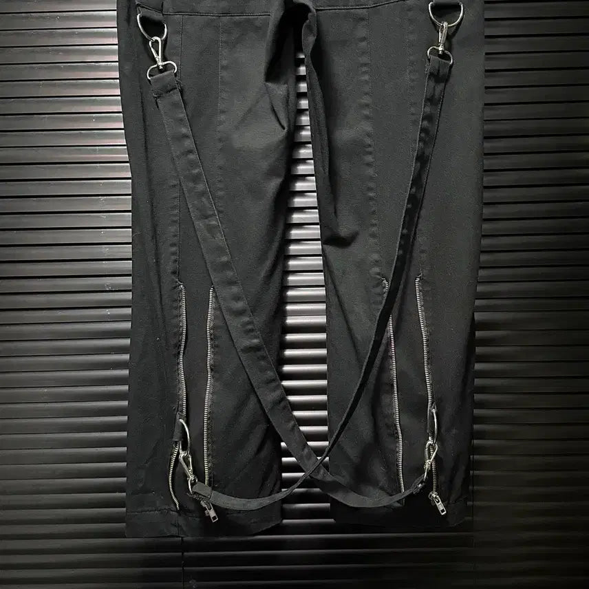 [BUNJANG] Maeda Ryuto Black Gothic Punk Wide Jogger Pants / 마에다 류토 벨트 고리 사슬 블랙 고스 펑크 로리 갸류 와이드 조거 밴딩