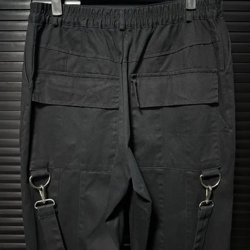 [BUNJANG] Maeda Ryuto Black Gothic Punk Wide Jogger Pants / 마에다 류토 벨트 고리 사슬 블랙 고스 펑크 로리 갸류 와이드 조거 밴딩