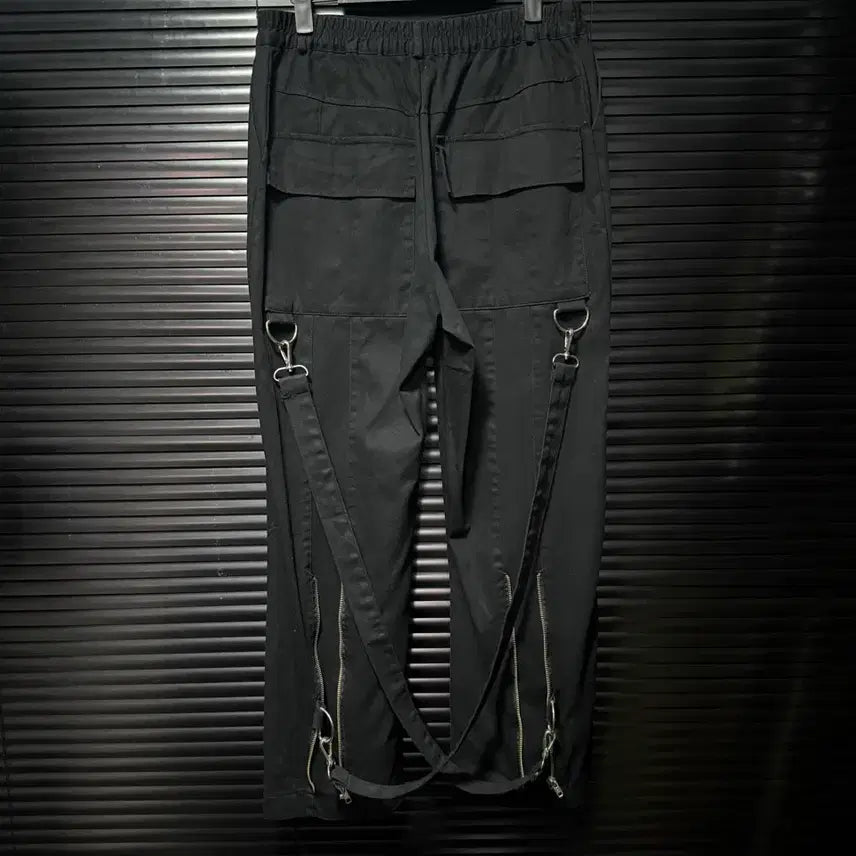 [BUNJANG] Maeda Ryuto Black Gothic Punk Wide Jogger Pants / 마에다 류토 벨트 고리 사슬 블랙 고스 펑크 로리 갸류 와이드 조거 밴딩