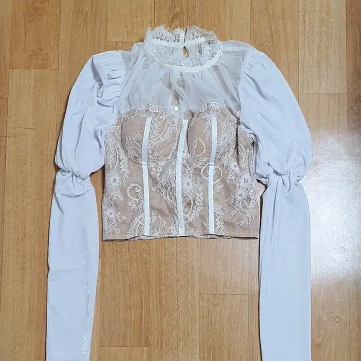 [BUNJANG] Lace Corset Long Sleeve Top / [새상품] 레이스 시스루 브라탑 캡내장 코르셋 긴팔 티셔츠 블라우스