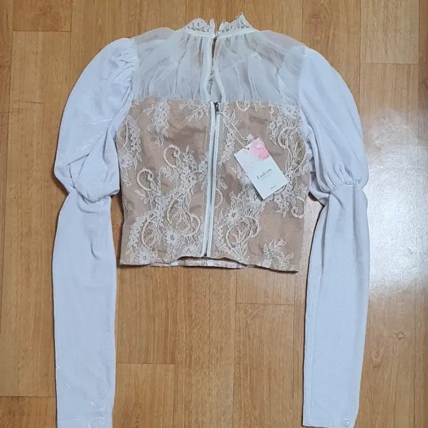 [BUNJANG] Lace Corset Long Sleeve Top / [새상품] 레이스 시스루 브라탑 캡내장 코르셋 긴팔 티셔츠 블라우스