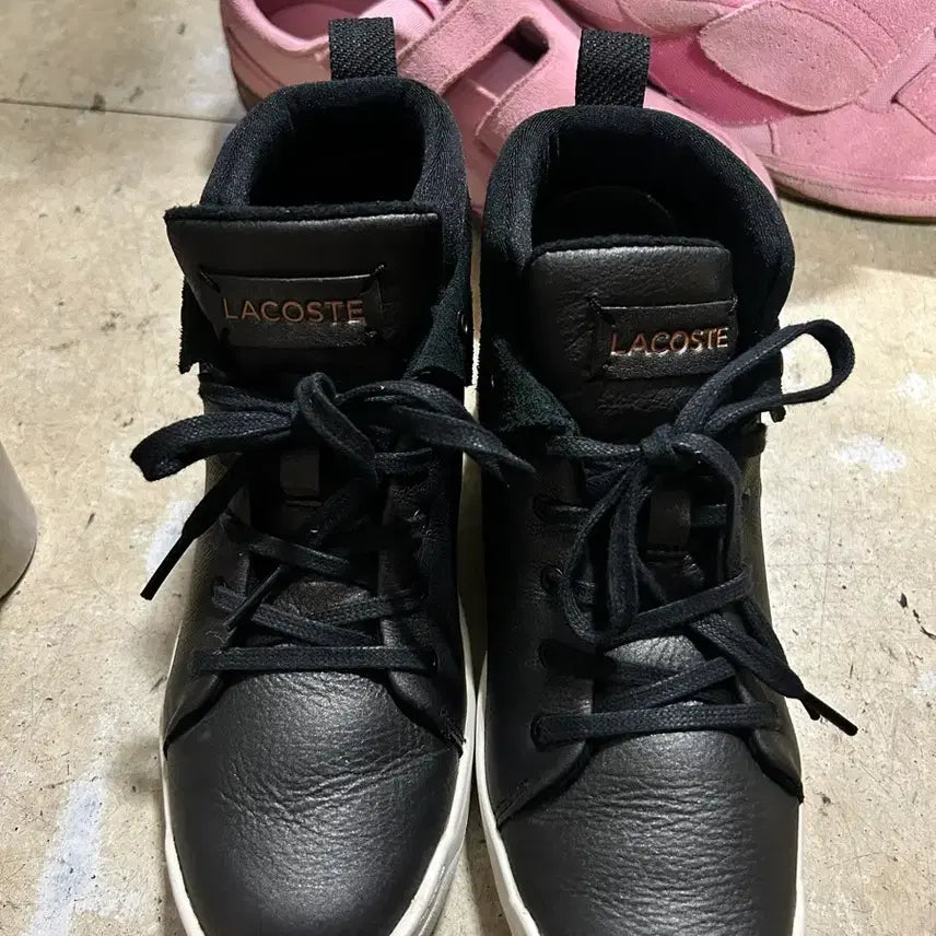 [BUNJANG] Lacoste High-Top Sneakers Black Leather / 라코스테 스니커즈 하이탑 블랙 가죽 235 37