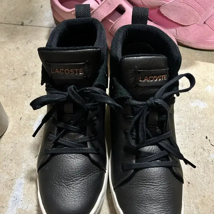 [BUNJANG] Lacoste High-Top Sneakers Black Leather / 라코스테 스니커즈 하이탑 블랙 가죽 235 37
