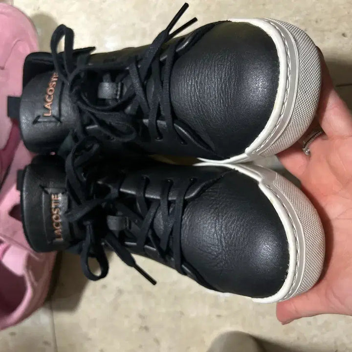 [BUNJANG] Lacoste High-Top Sneakers Black Leather / 라코스테 스니커즈 하이탑 블랙 가죽 235 37